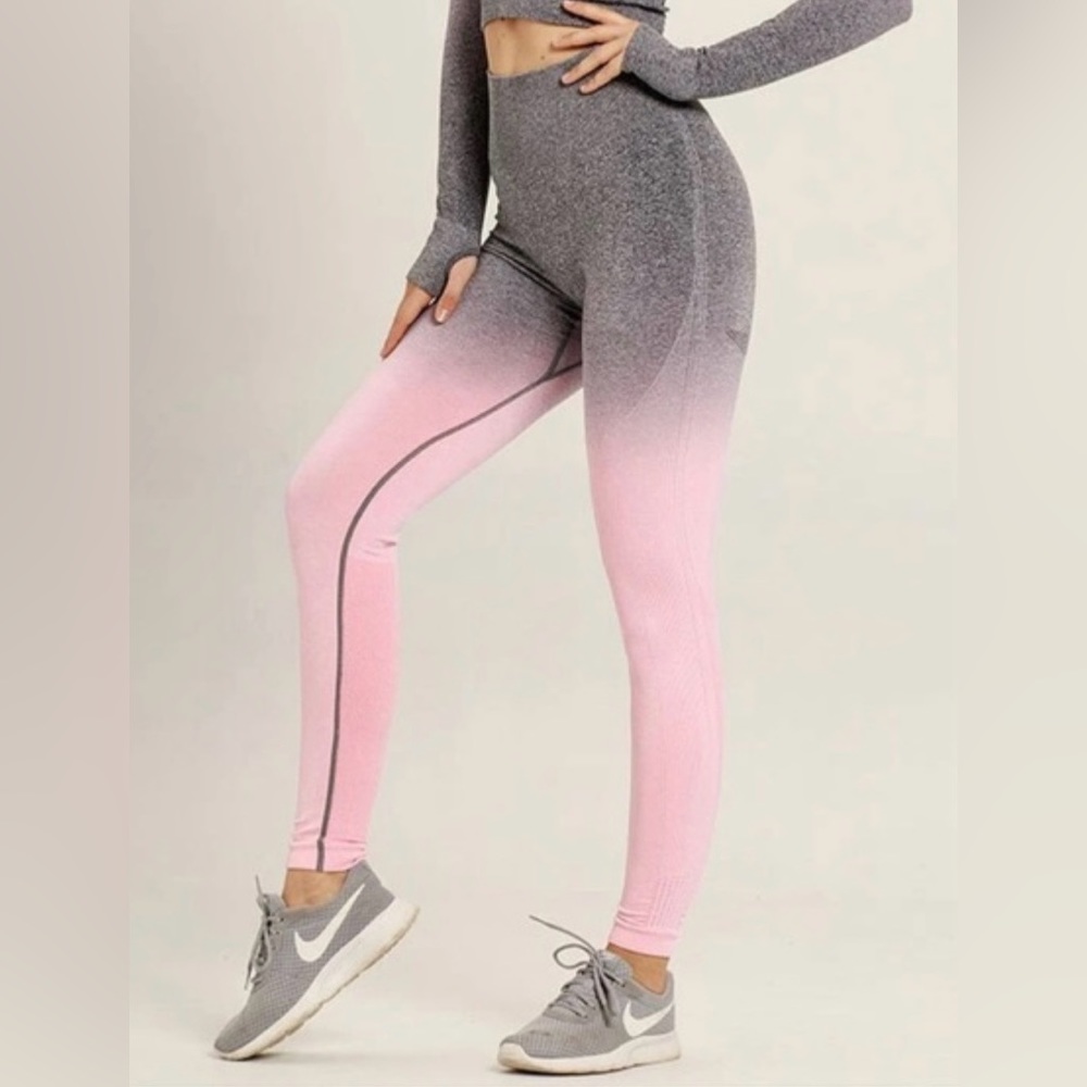 Astoria Seamless Ombre Leggings - Grey/Pink - Medium